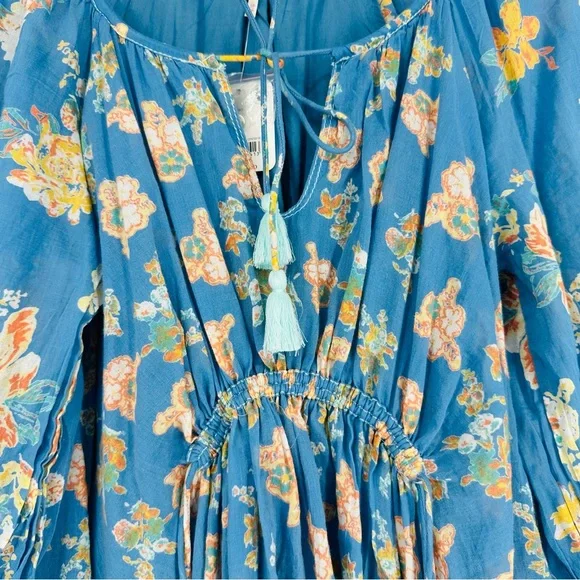 NEW Free People Carmella Mini Dress Blue Floral River Combo Boho Size XS - Picture 9 of 15